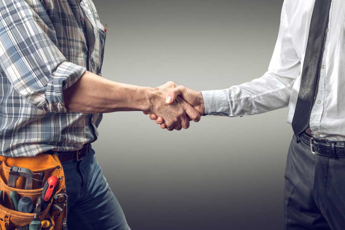 Architect and contractor handshake