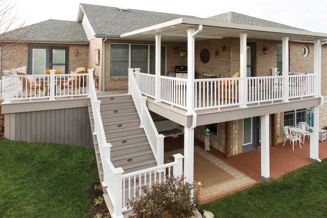 double deck with white railing